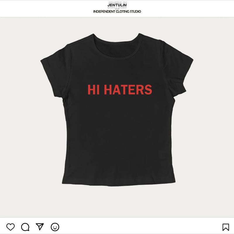 Harajuku Crop Tops Cool Girl Short Sleeve Top Hi Haters Letter Goth Tshirt US High Street Sexy Tees Fairy Summer Skinny Tops Y2k
