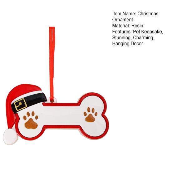 Memorial Pendant Resin Christmas Ornament, Cute Cat Paw/Bone Shaped Xmas Tree Hanging Decoration Custom Dog with Santa Hat for Tree, Car Rearview