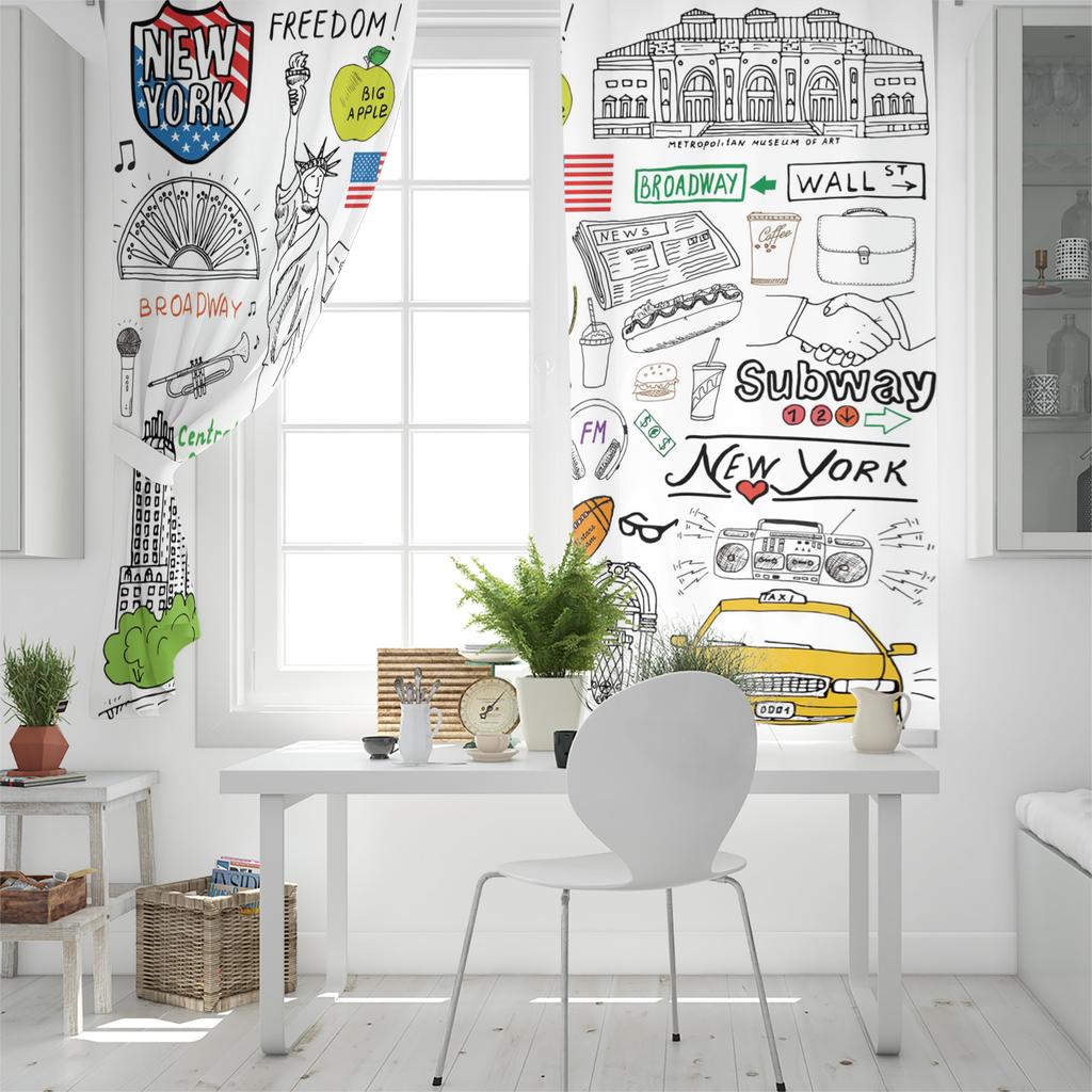New York Záclony do oken Ložnice Kuchyň Závěsy Panel Domácí dekorace Záclony do obývacího pokoje