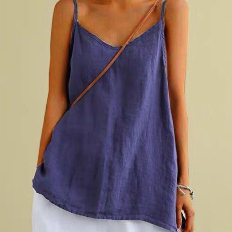 

European Style Cotton Spaghetti Strap Tank Women Clothing Summer Loose Fit Sleeveless Versatile M синий