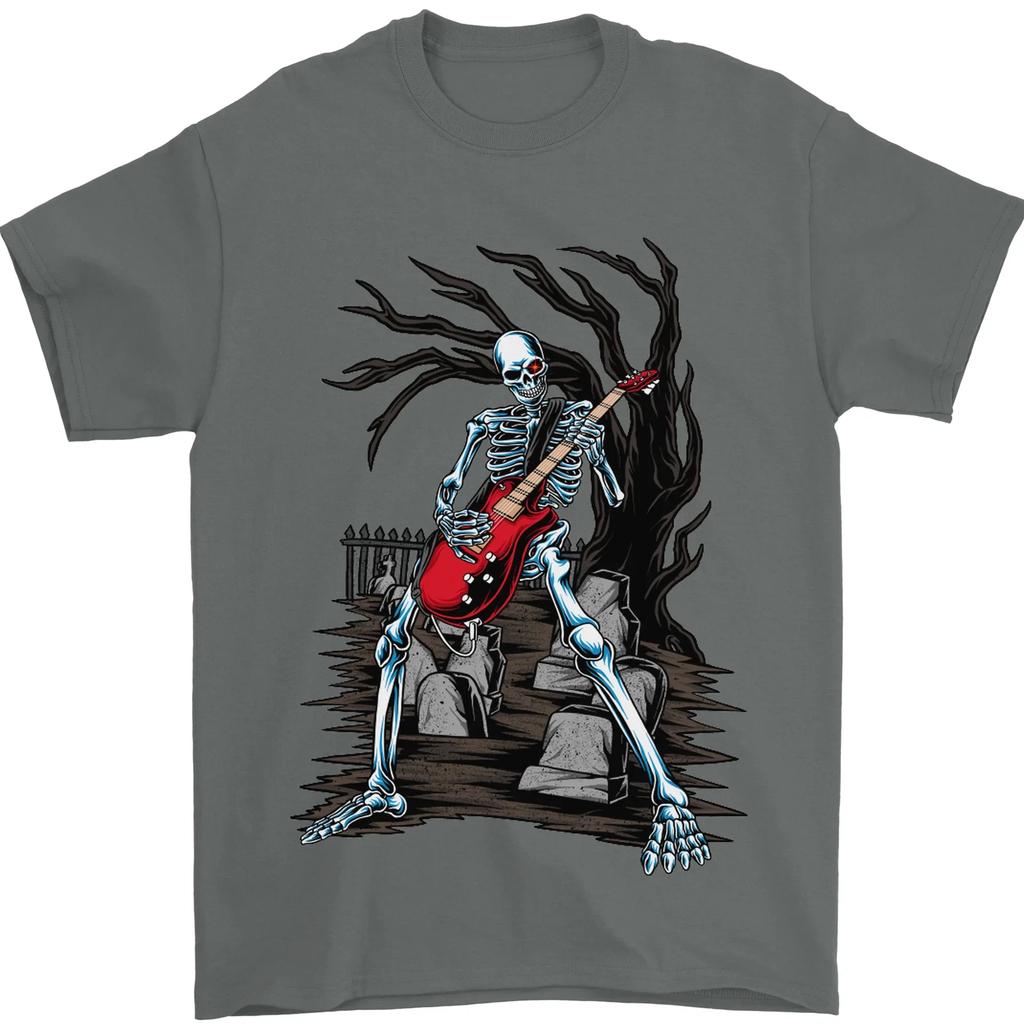 Spring and Summer Graveyard Rock Guitar Skull Heavy Metal Mens TShirt 100 Cotton