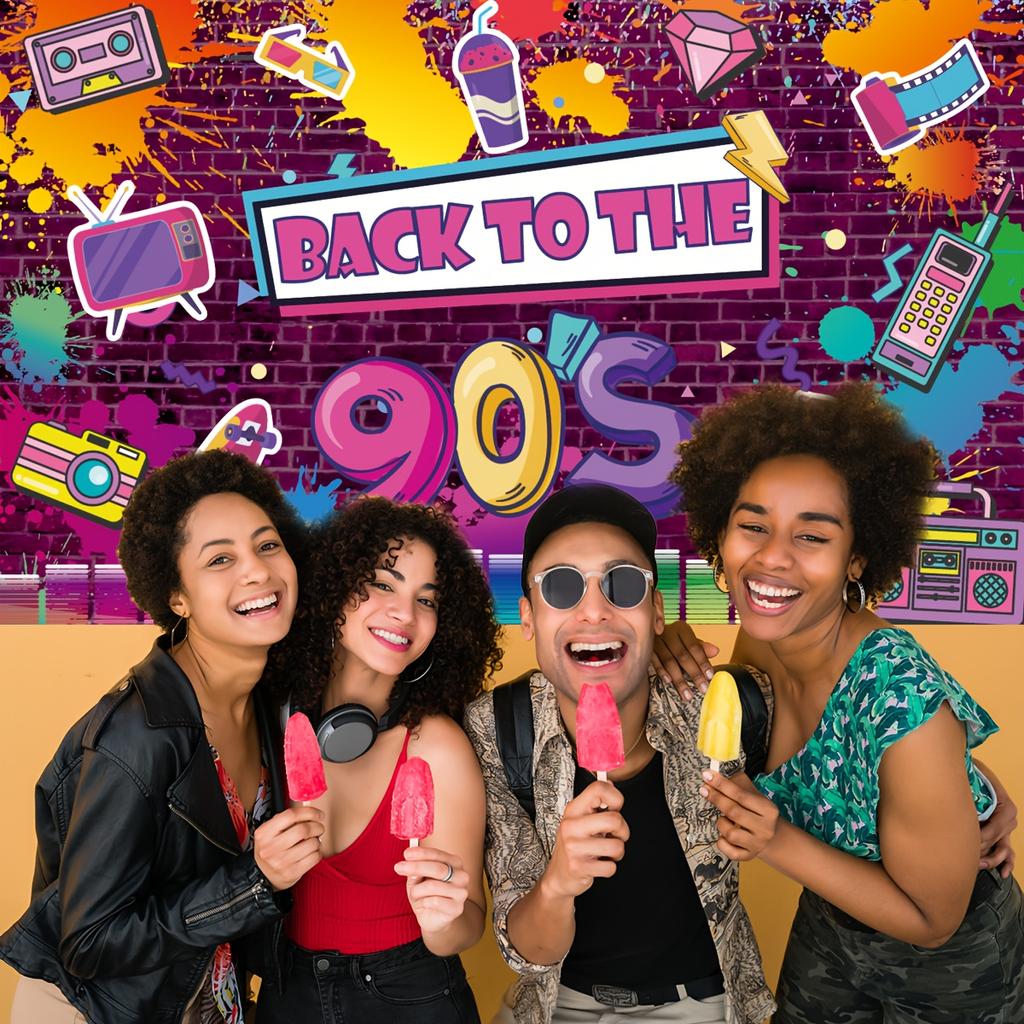 90er Retro Party Hintergrundbanner - Hochwertiges Vinylbanner, geeignet für Geburtstagsfeiern mit Hip-Hop- und Graffiti-ThemaDJH