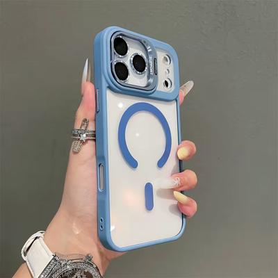 Lens Stand Bracket Magnetic Clear Case for iPhone 17 16 15 14 13 12 11 Pro Max Plus for Magsafe Shockproof with Lens Film Cover