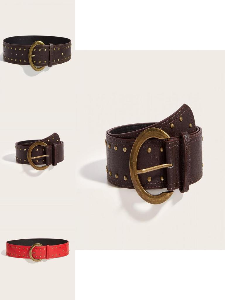 Punk Style Rivet Leather Belt With Alloy Buckle For Casual Fashion Accessories