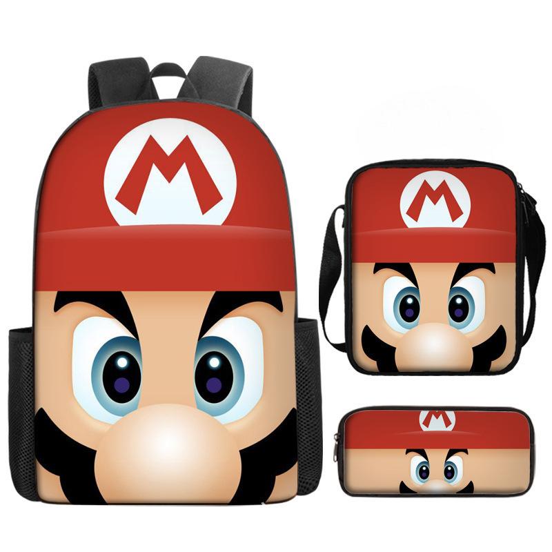 Student Schoolbag Three-Piece Set, Animation Cartoon Backpack, Shoulder Bag, Pencil Case.