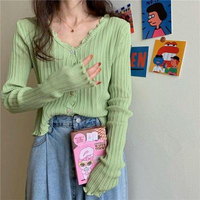 Korean Short Sweater Women V-Neck Knitted Cardigan Fashion Single Breasted Women Elasticity Cropped Cardigan Sweater Female