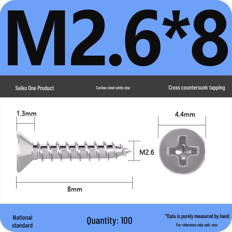 Iron Galvanized Phillips Flat Head Self-Tapping Screws - Countersunk M1 To M4
