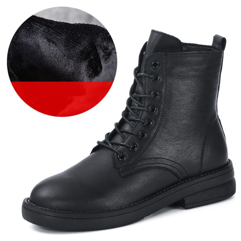 

Johnature Черные короткие ботинки в британском стиле с боковой молнией, универсальные женские ботинки из натуральной кожи с мягкой подошвой 39-Plush