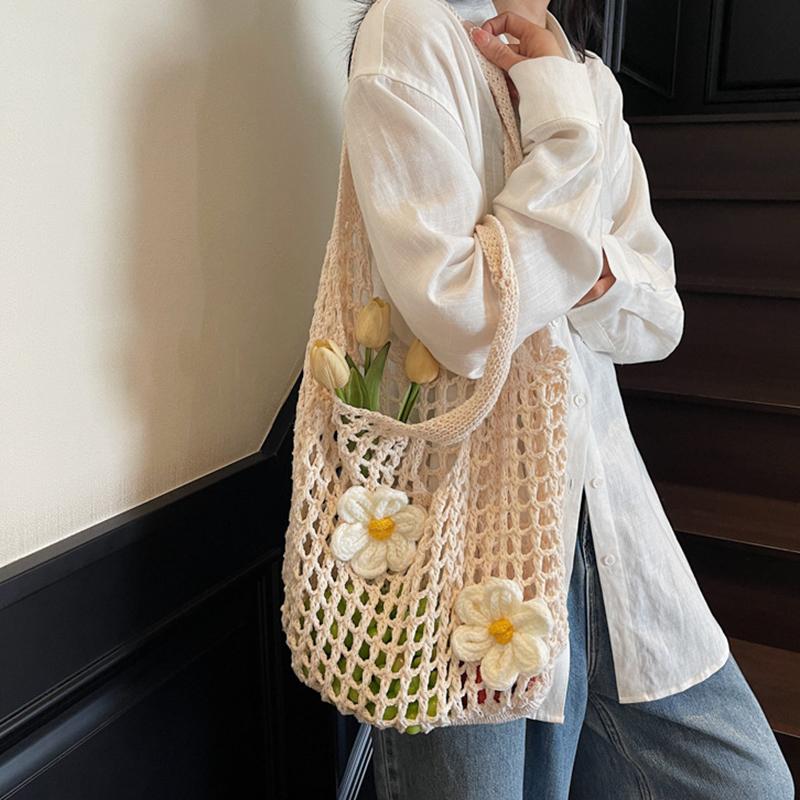 Lässige hohl gestrickte große Einkaufstasche Designer handgefertigt gewebt Frauen Schultertaschen Luxus Sommer Strandtasche Shopper Geldbörsen