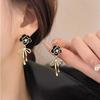 Black White Camellia Bowknot Imitation Pearl Drop Earrings for Women Wedding Zircon Trend Creative Accessories