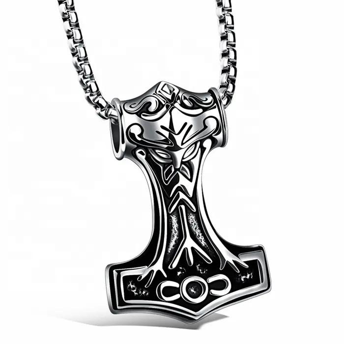 Fashion New Punk Rock Thor's Hammer Men's Titanium Steel Necklace Pendant