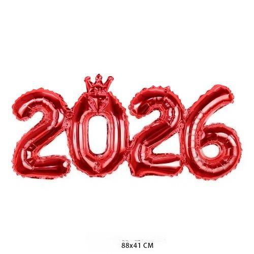 Корона на Новый год 2026 Цифровой алюминиевый пленочный шар Шар на Новый год 2026 Украшение из алюминиевой фольги для вечеринки красный