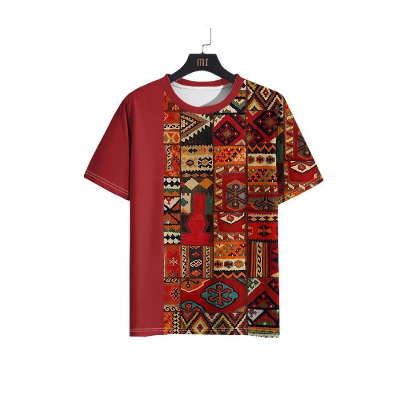 Vintage Ethnic Style Pattern Printed Men's T-Shirt Outdoor Casual Round Neck Short-Sleeved Tops Street Male Oversized Clothing