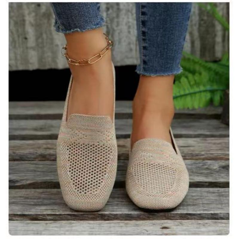 Spring new square head flat bottom fly-woven single shoes women's one-pedal casual shoes