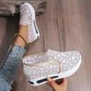 Women's Korean Style Breathable Mesh White Slip-On Mid-Heel Platform Casual Shoes