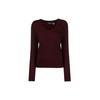 Polo Solid Color V-Neck Cable Knit Sweater Women Sweater Deep-Red 211508656-077