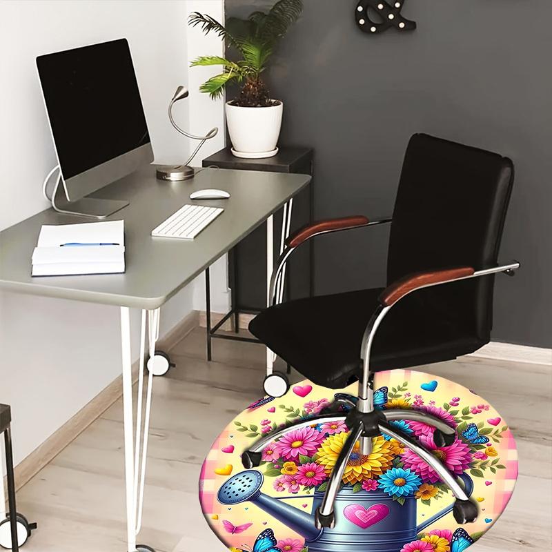 

1pc Office Carpet Chair Mats Floral Watering Can with Hearts and Butterflies Perfect for Decorating Office Chairss, Or Bedrooms.YDT520 80cm by 80cm