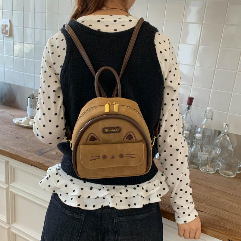 Retro leopard print backpack bag female niche design cute kitten student schoolbag versatile mini backpack