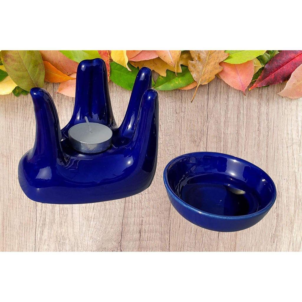 Ceramic Hand Type Aroma Diffuser Oil Burner with Relaxing Oil 10ml (Blue)