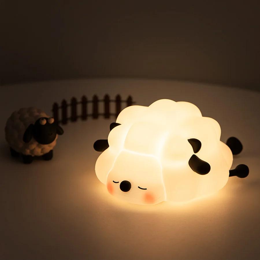 Sheep Led Night Light Cartoon Cute Gifts Nightlight Bedroom Decoration Desk Table Lamp Kid Birthday Nursery Rechargeable Lantern