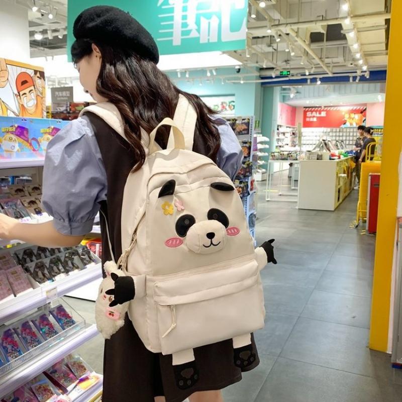 Panda Backpack Student Schoolbag Women's College Style Large Capacity Lightweight Backpack