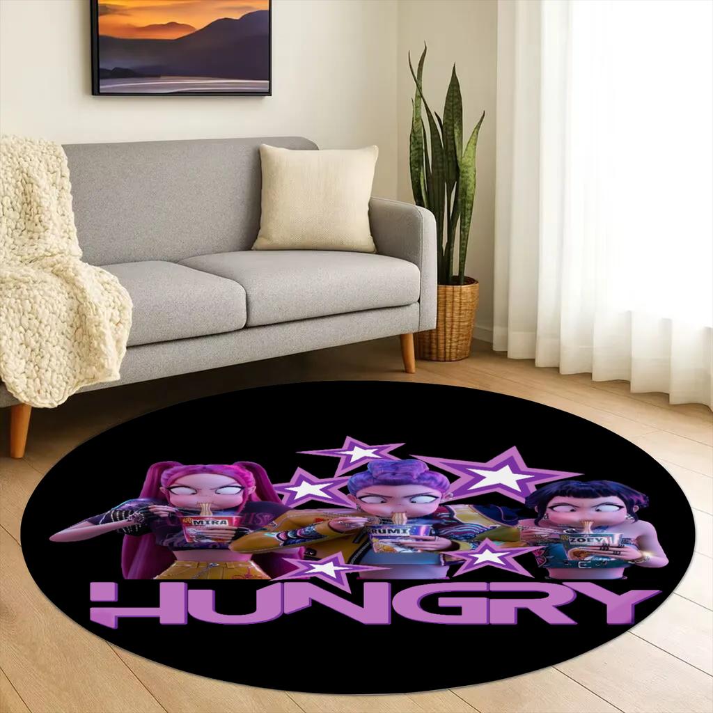 K-POP D-Demon H-Hunters Round Rug for Kids Room Pink Play Mat Soft Non-Slip Carpet for Girls Boys Bedroom Personalized Floor Mat