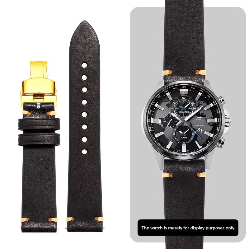22mm 23mm high-quality genuine leather watch strap For Casio EDIFICE EFR-552D/539/303 EFV-650D MDV-107D Men's Cowhide watchband