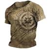 Vintage Compass Pattern T-Shirt For Men Navigation Map 3D Printed Tees Summer Fashion Casual Loose Street Tops O-Neck T Shirts