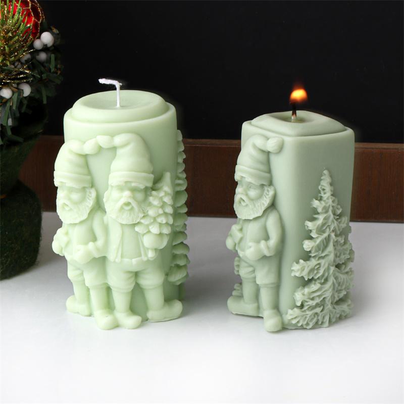 Christmas Silicone Candle Mold Santa Claus  Christmas Tree Cylinder Shape DIY Aromatherapy Candle Mold Gypsum Home Decoration