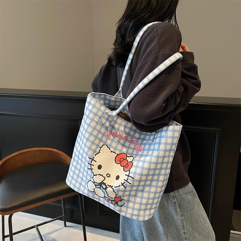 

Cute Kitty Cat Canvas Bag, Girl s Handbag, One Shoulder, Summer Versatile Commuter, Large Capacity New Tote Bag синий