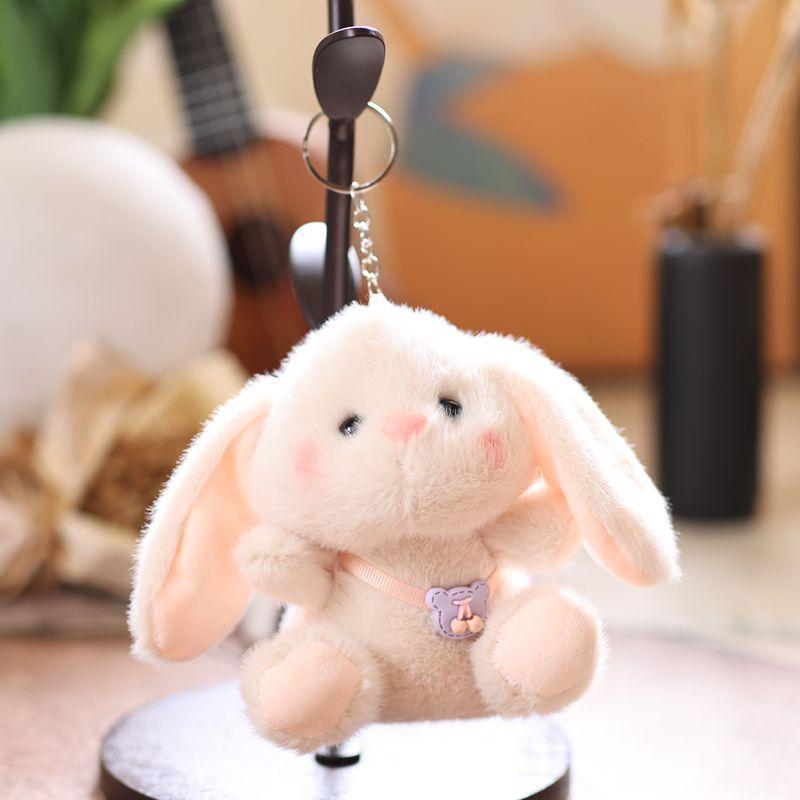 

Милый брелок в виде кролика, мультяшный маленький кролик, мягкая плюшевая игрушка, держатель для ключей, подвеска для сумки, украшение для рюкзака бежевый