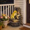 Garden Water Feature with 3-Tier Rustic Puppy Design, Freestanding Resin with LED Lights, Adjustable Flow, Rustic Brown