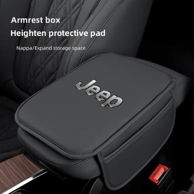 PU Leather Car Armrest Box Pad with Storage Bag for Renegade Wrangler JK JL Grand Center Console Protector Auto Accessories