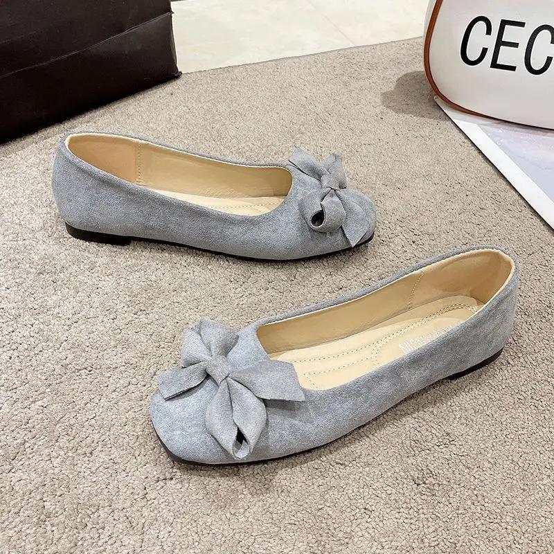 Fashion Woman Flats Square Toe Cute Shoes for Women with Bow Kawaii on Promotion Low Price Stylish Luxury Brand Young Cheap Liquidation