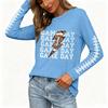 Women's Fashion Long Sleeve Neck Top with Rugby Print and Split Hem