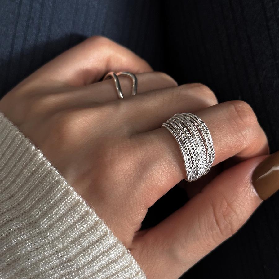 2023 Trendy Multi-Layered Sterling Silver Statement Ring for Women