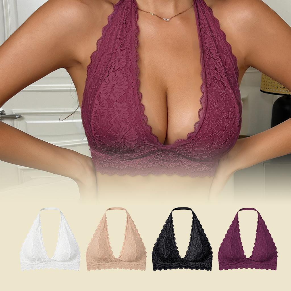 Halter Lace Push Up Bra, Wireless Comfortable Padded Camisole Underwear
