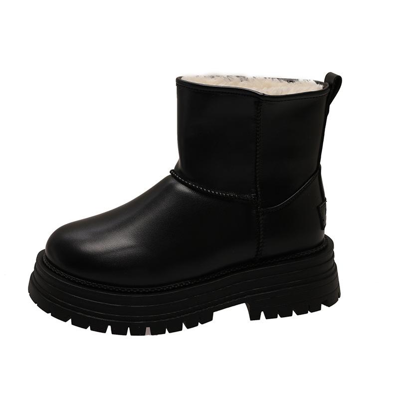 White Platform Snow Boots Women's 2025 Winter New Fleece Thickened Fur Integrated Waterproof Short Boots Cotton Shoes