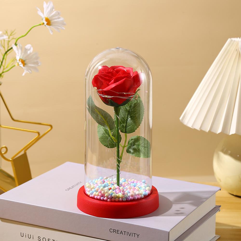 Valentine's Day Immortal Flower Glass Cover Gold Foil Rose Romantic Bouquet Ornament Couple New Year Birthday Gift