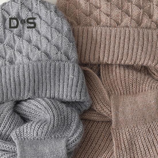 Women Winter Hat with Integrated Scarf Thick Warm Knitted Windproof High Elasticity Full Protection Outdoor Travel Cold Weather Cycling Cap