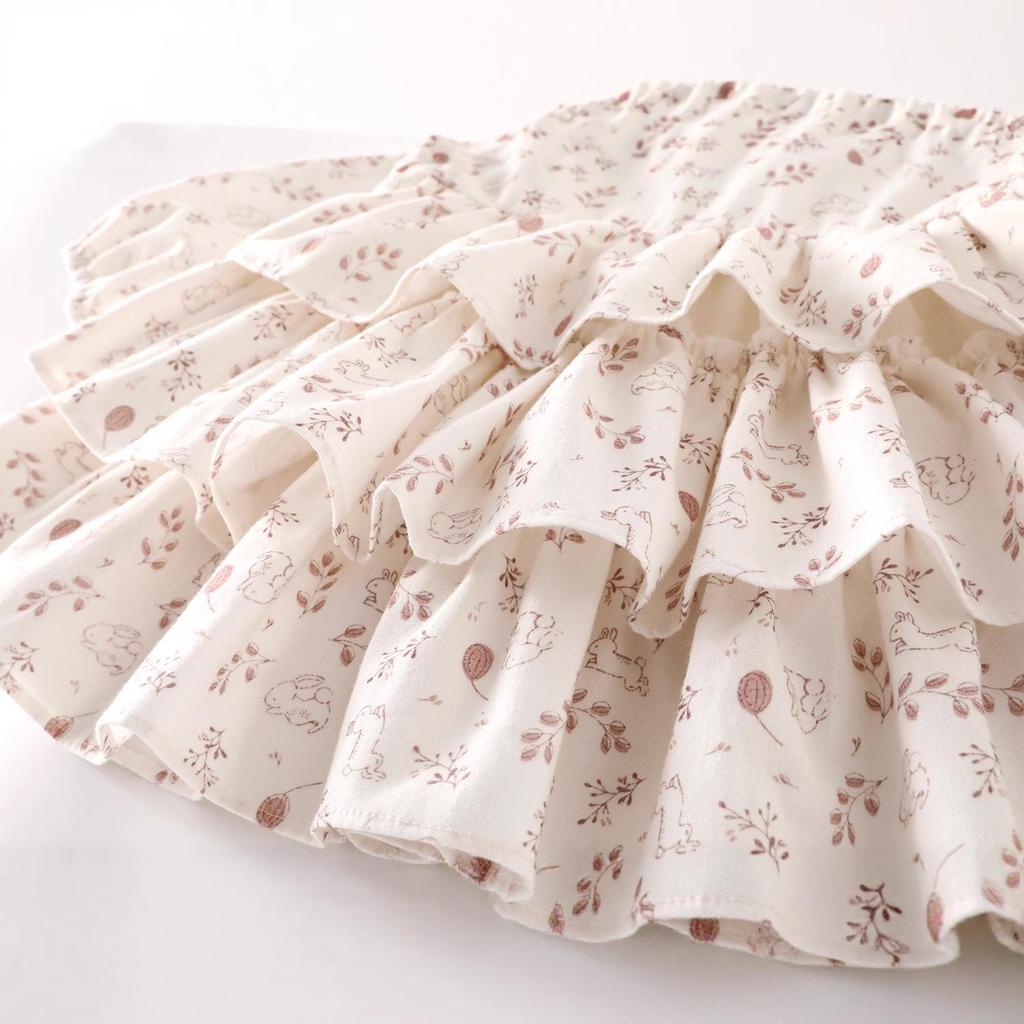 2025 Autumn Girls' Floral Cartoon Cake Dress - Korean Style Children's Outfit