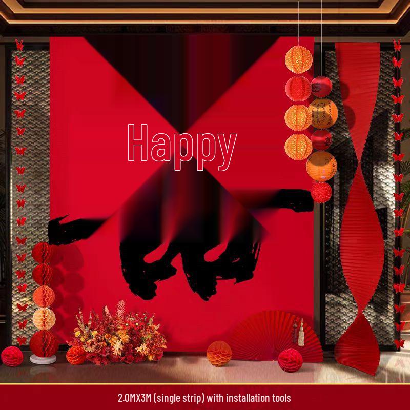 Chinese Engagement Banner Set - Double Happiness Background Wall Decoration