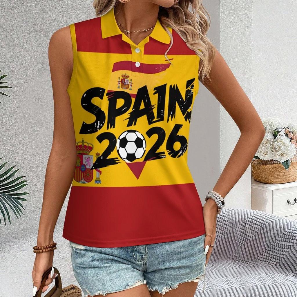 Women Sleeveless Polo Shirt Button Down Collar Casual Letter Print Slim Fit Summer Top for Outdoor Activities