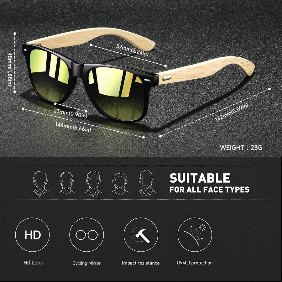 Fashion Bamboo Wood Vintage Square Sunglasses Wooden Men Women Luxury Brand Designer Sun Glasses Driving Fishing UV400 Eyewear