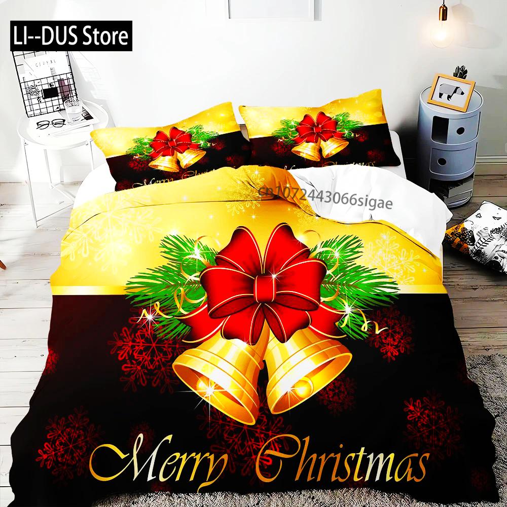 Comforter Merry Christmas Gold Bell Bow Bedding Set For Boys Teens Holiday Gifts Bedroom Decoration Queen King Full Size
