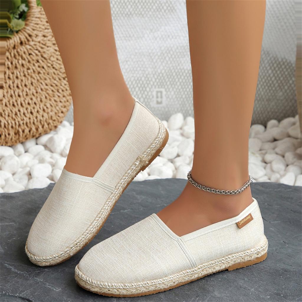 Women's Casual Canvas Slip-On Shoes Flat Espadrille Loafers Comfortable Round Toe Lightweight Walking Shoes for Large Sizes