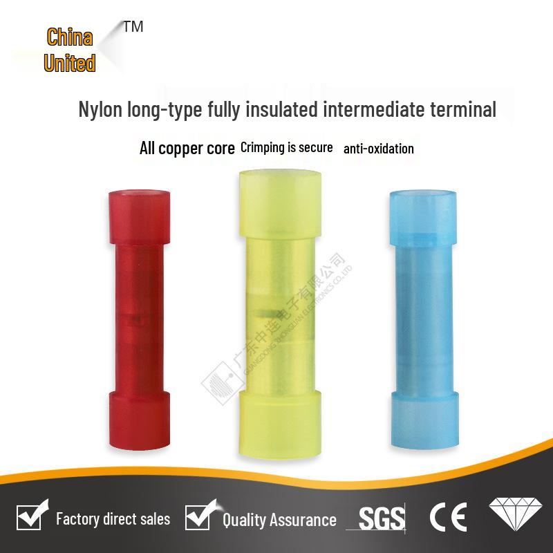 Middle Connect Nylon Long Terminal, 1.25/2/5.5 Fully Insulated Double Wire Quick Crimp Connector
