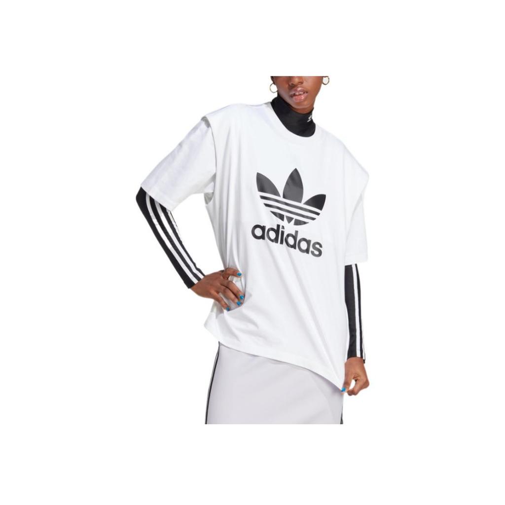 Adidas Large Logo Print Sports T-Shirt Women Tops White IC8806