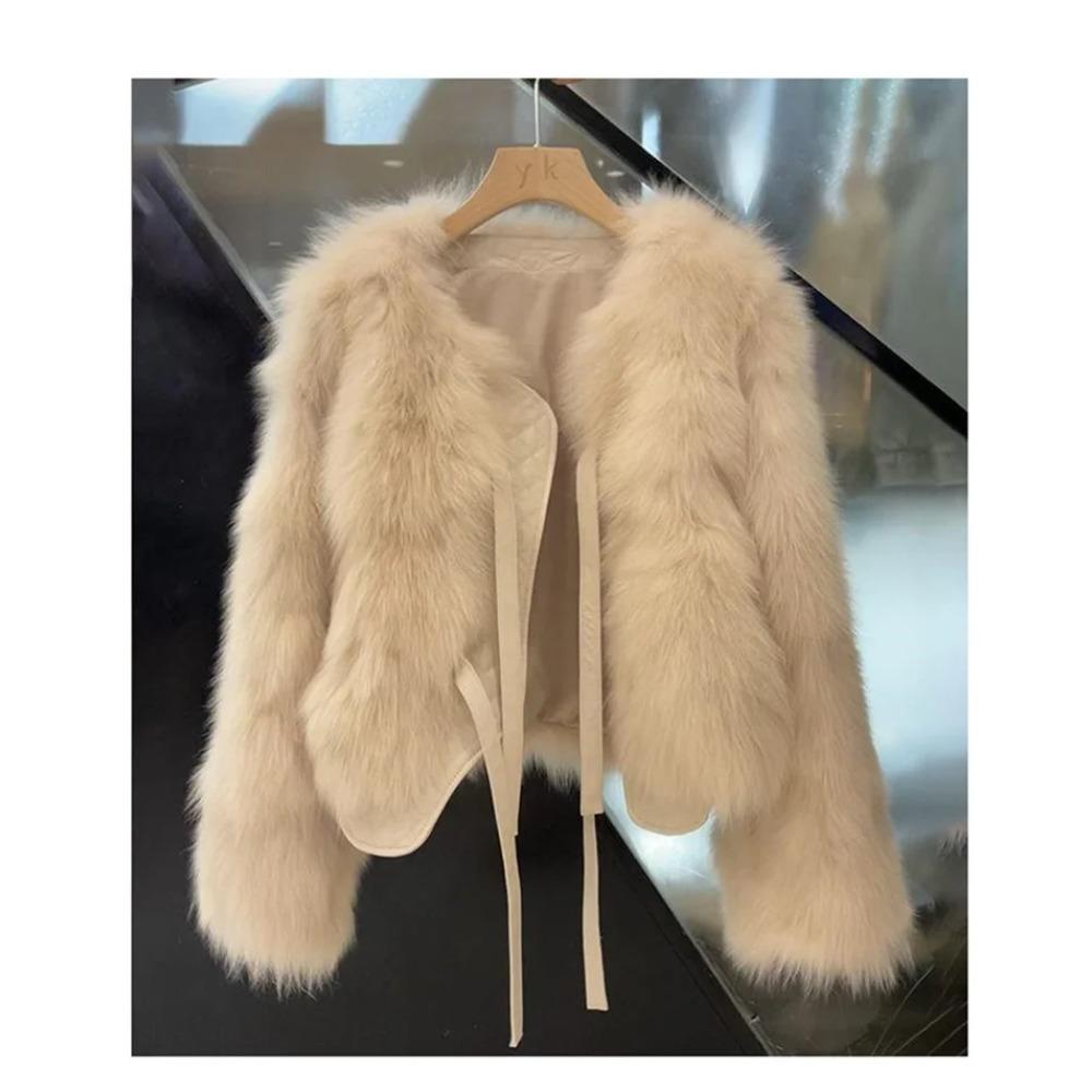 

Fox Fur Grass Coat Women s Short Style Autumn/winter Versatile Lace Vp Thick Top Women M абрикосовий