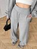 Women’s Gray High Waist Wide Leg Sweatpants - Slimming, Loose-Fit, Casual Drawstring for Autumn and Spring